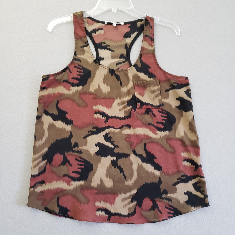 Collective Concepts Womens L Camo Ikat Racerback Tank Top Pink Brown Streetwear